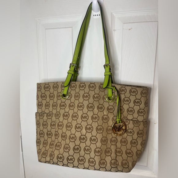 Michael Kors Tan and Green Signature Tote - Picture 1 of 10